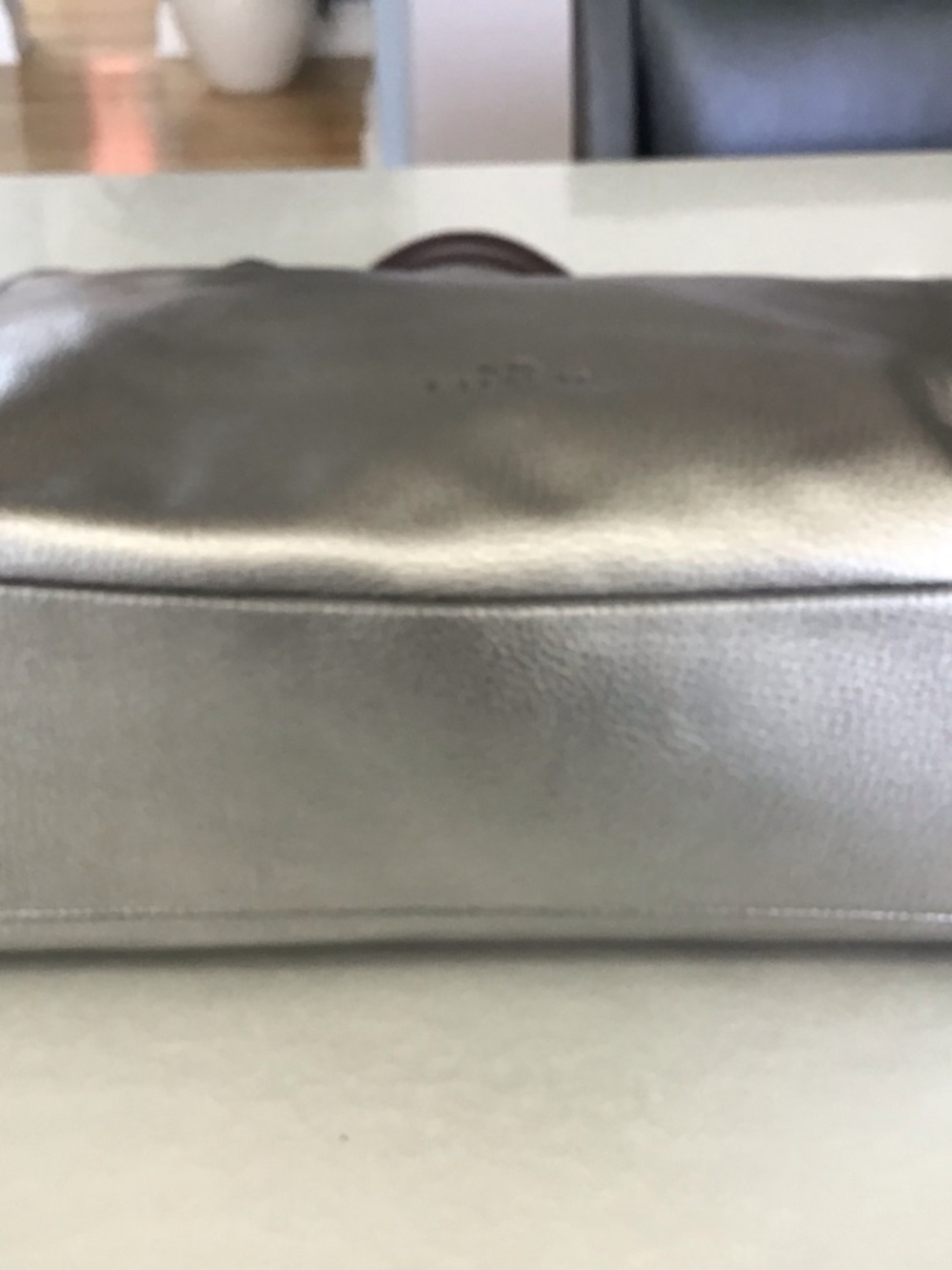 Coach Gunmetal Metallic Large Leather Tote with Dark Brown Straps EUC - Picture 8 of 13